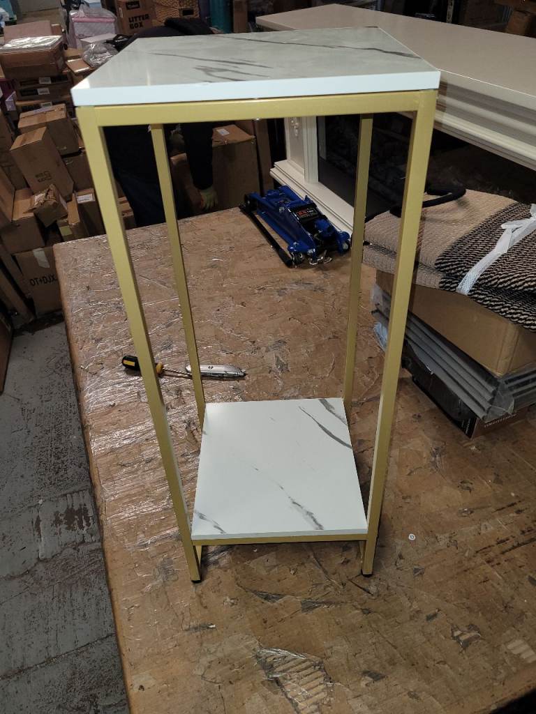 A new gold metal and white marble effect 2 tier side table / plant stand it is 