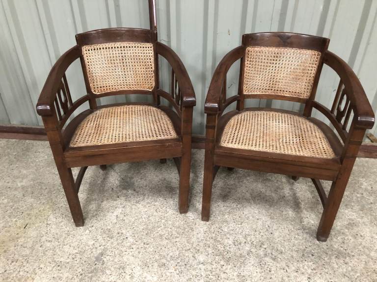 Pair of Antique Bergere Tub Type Chairs, good condition
