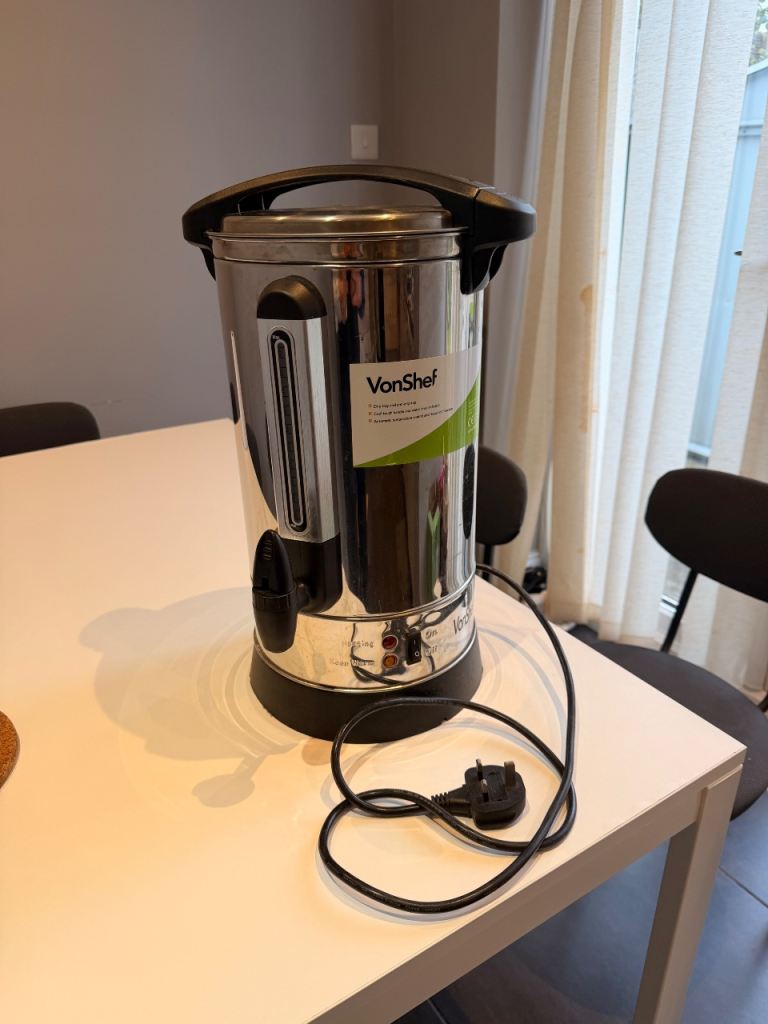 VonShef 8L Hot Water Dispenser / Catering Urn – Stainless Steel – Good Condition