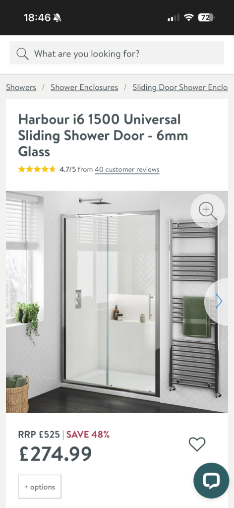 FREE NEW & Boxed – Harbour i6 1500mm Sliding Shower Door (Easy Clean)
