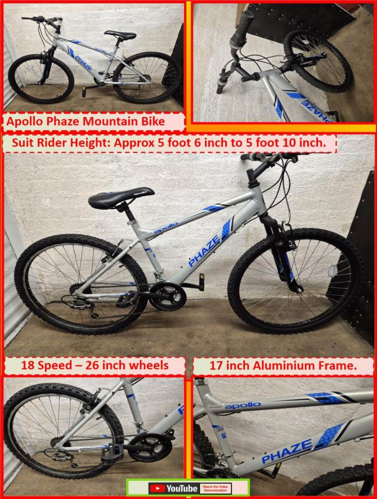 Apollo Phaze Mountain Bike - 18 Speed – 26 inch wheels.