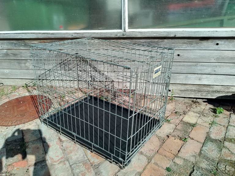 Galvanised metal dog cage transport box with wipe clean plastic tray