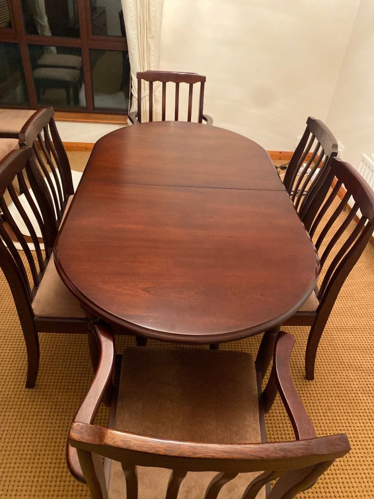 Mahogany table and chairs with cabinet 