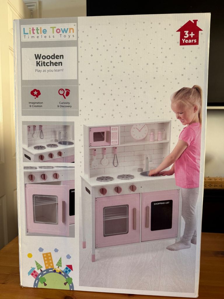 Little Town Wooden Play Kitchen - Pink, Brand New