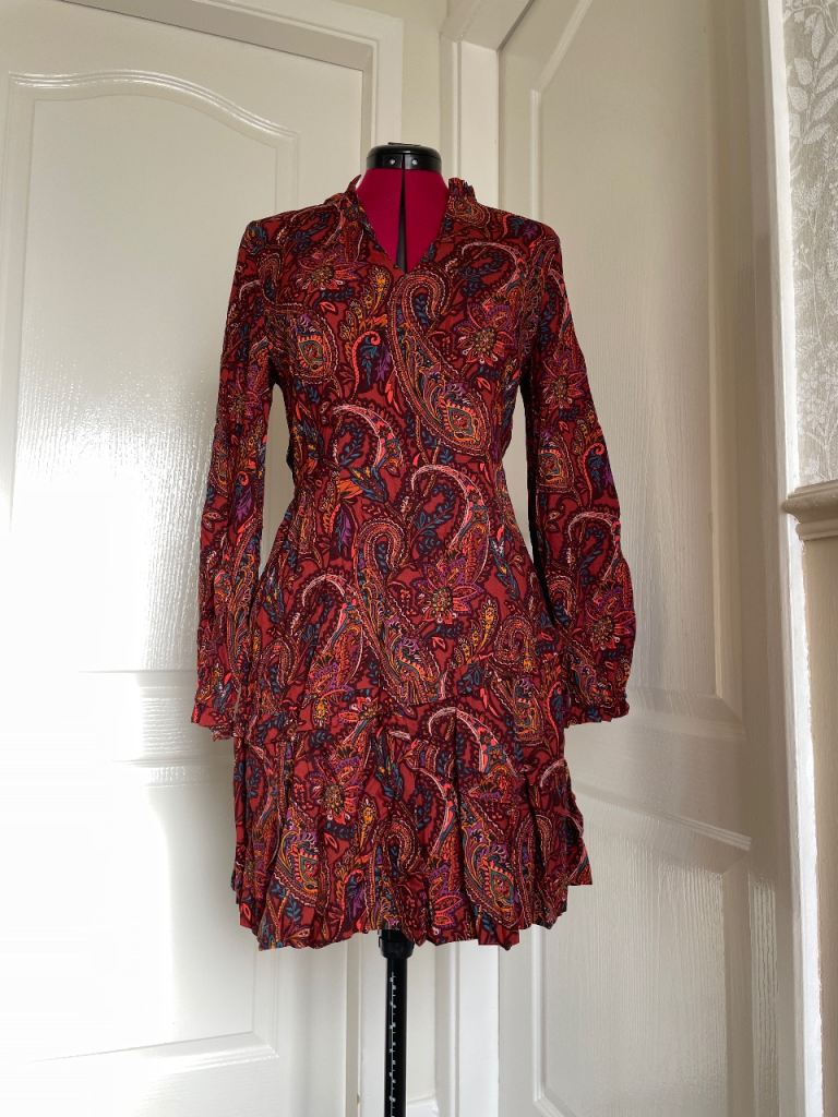 Next Terracotta Ruffled Elasticated Viscose Dress, UK10-12