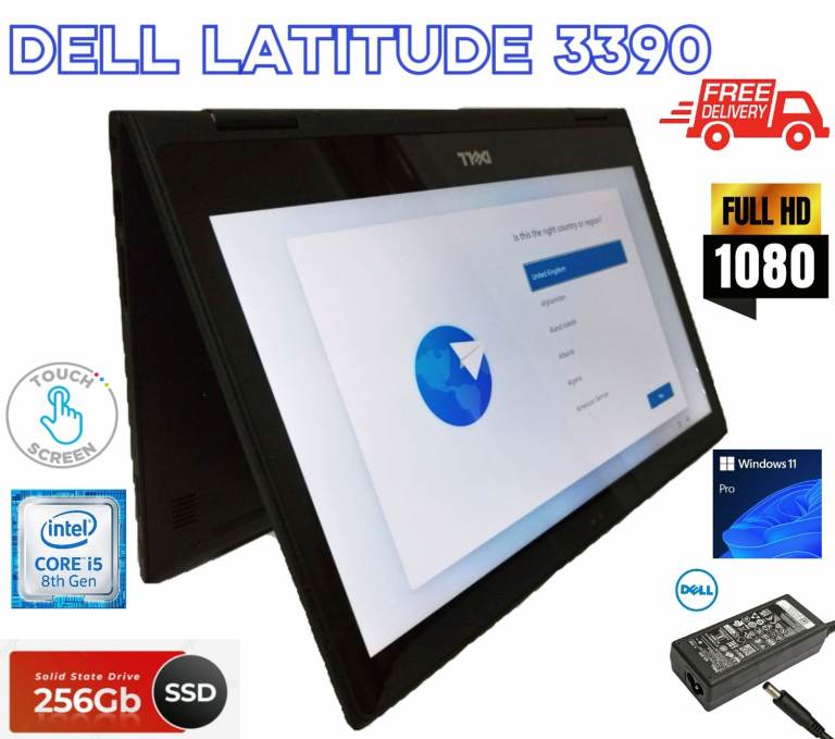 Dell Latitude 3390 HD Touchscreen 2-in-1 laptop, Core i5, Win 11 Pro, 16GB RAM
