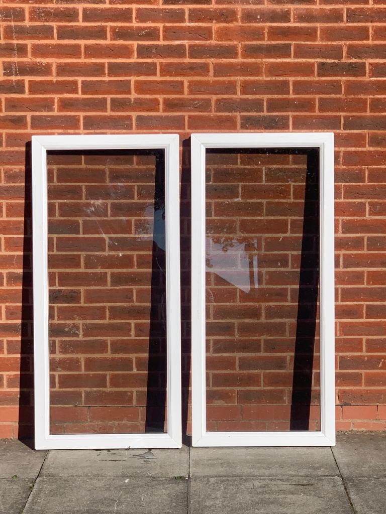 UPVC DOUBLE GLAZED FIXED WINDOWS X 2 IDENTICAL CLEAR GLASS 62cm WIDE 134cm HIGH