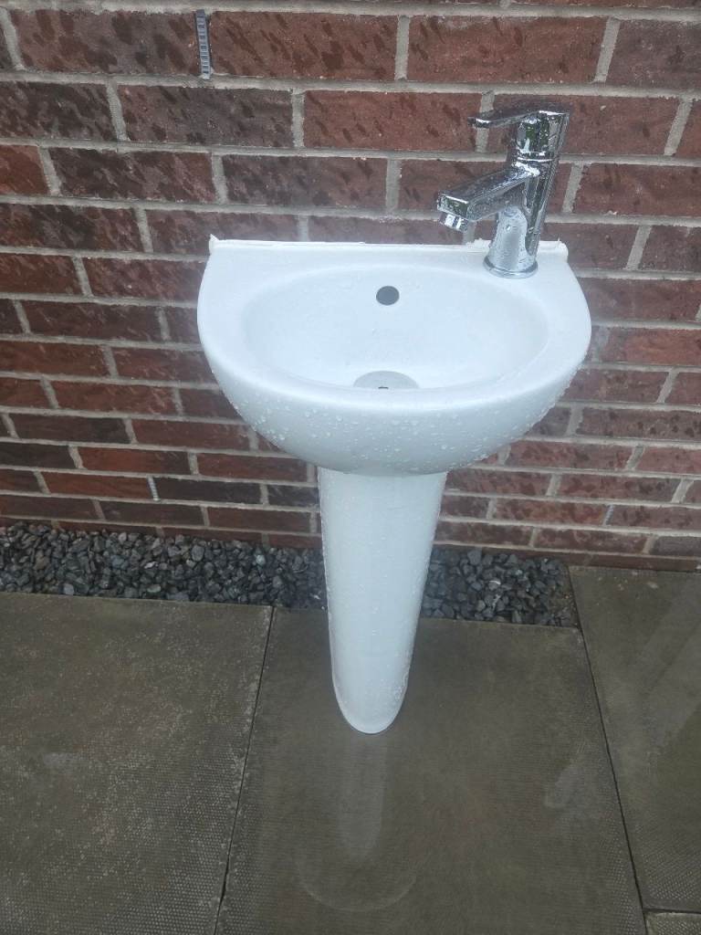 White Ceramic Basin with Pedestal and Mixer Tap