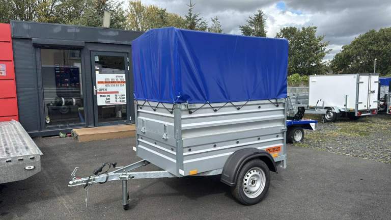 BRAND NEW 5FT X 4FT SINGLE AXLE DOUBLE BROADSIDE TRAILER WITH 80CM FRAME AND COVER 750KG
