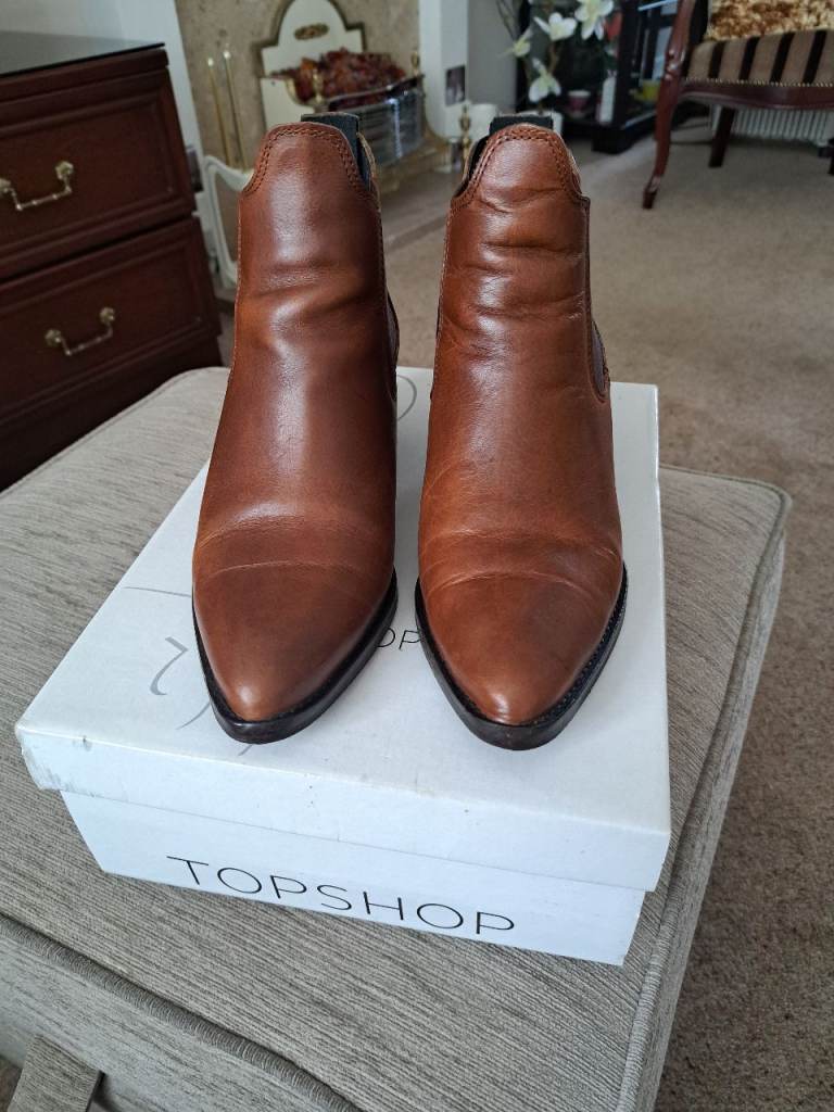 Topshop ladies tan leather chelsea boots 