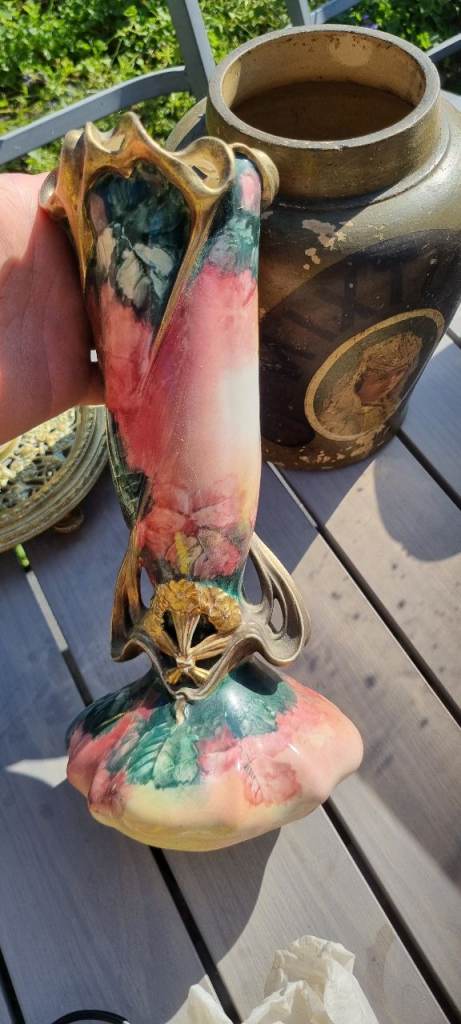 Unique Multicoloured Ceramic Art Nouveau Style Vase - Good Condition