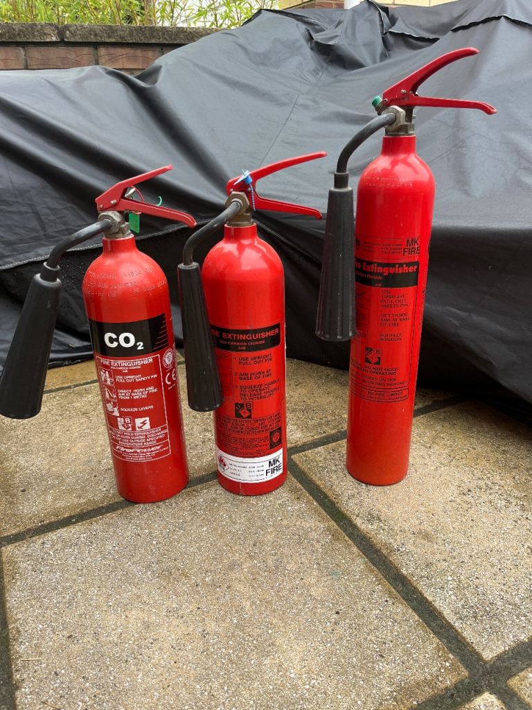 Set of 3 Fire Extinguishers – Red, Good Condition