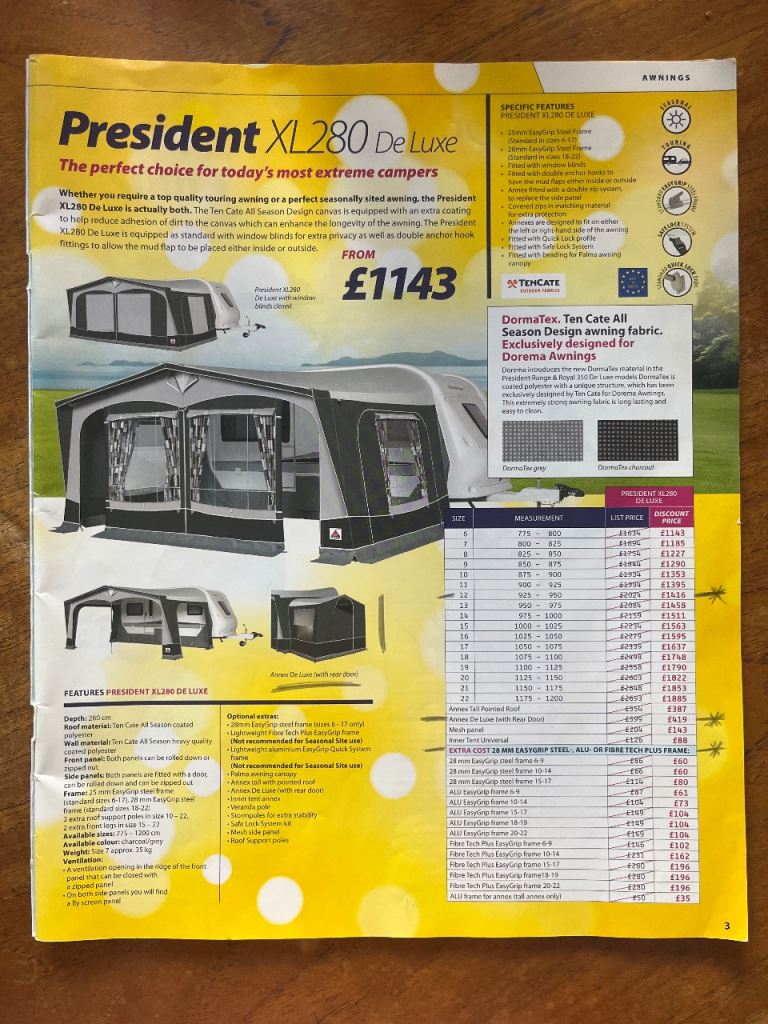 BNIB Dorema President XL280 DeLuxe Awning & Annex