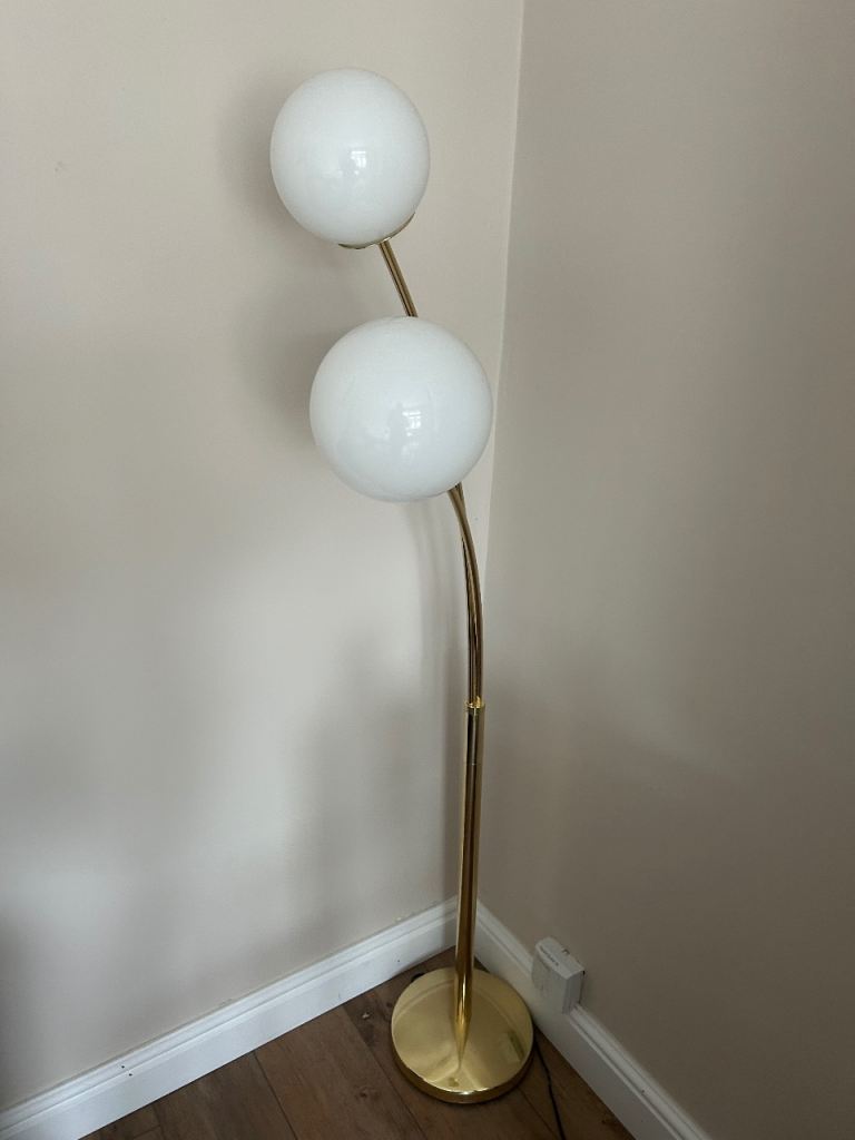 Gold Floor Lamp with Two Opal Glass Shades