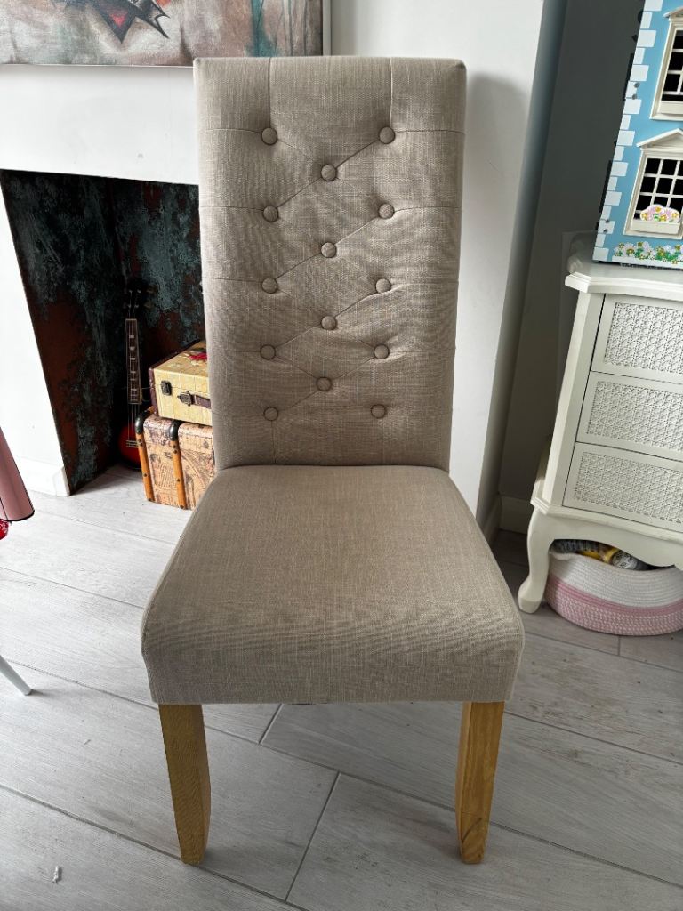 High back linen chair.