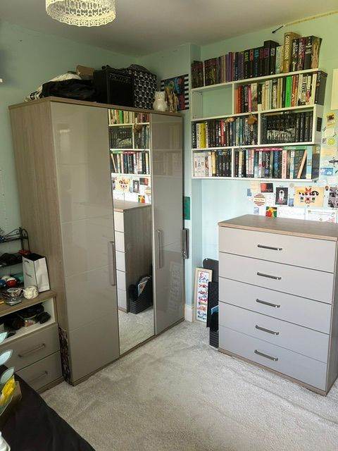 Modern Grey Wardrobe, Chest of Drawers and Bedside Cabinet Set – Full set £205.
