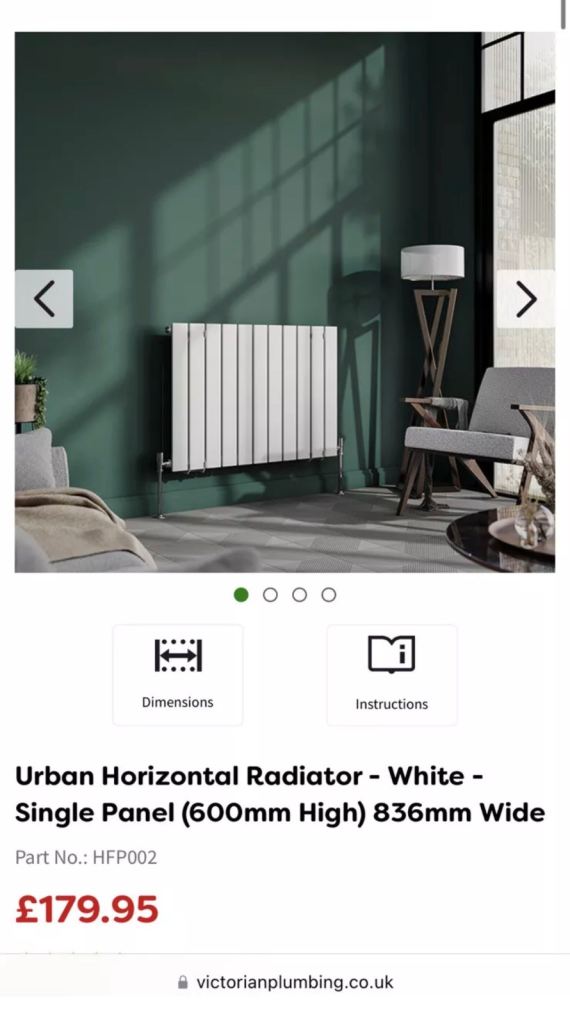Urban Horizontal Radiator - White - Single Panel (600mm High) 836mm Wide