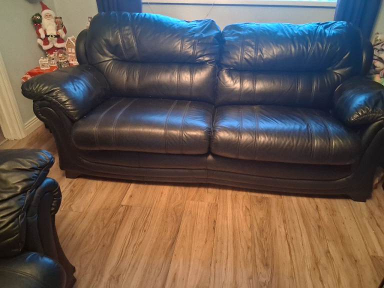 image for Leather 3 seater sofa and 2 chairs