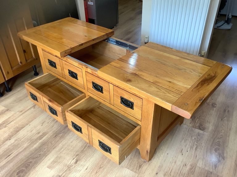 RRP £499 discontinued original rustic heavy solid oak large storage coffee table immaculate