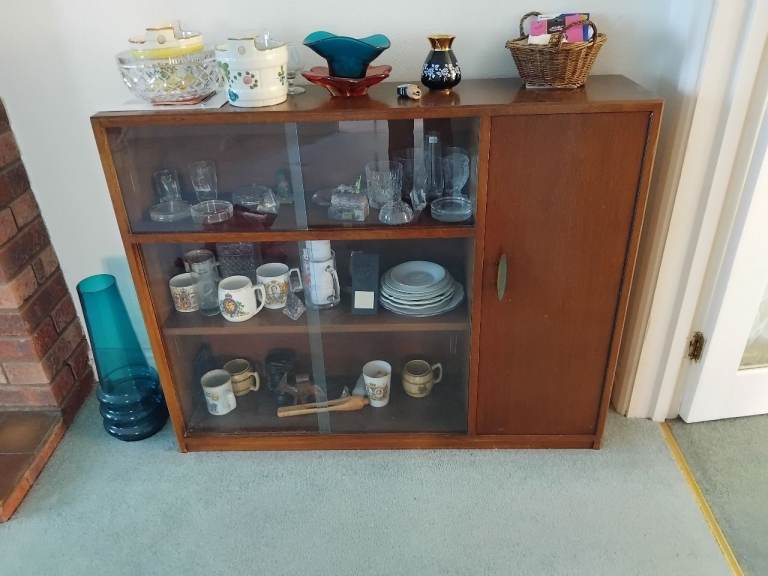 WOOD AND GLASS DISPLAY CABINET OFFERS WELCOME COLLECTION ONLY