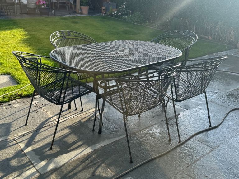 Black Metal Garden Patio Table & 4 Chairs Set – Good Condition