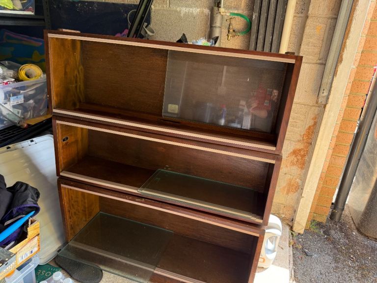 Simplex Wooden Bookcase with Sliding Glass Doors - Good Condition