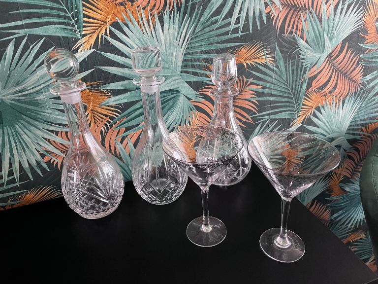 Clear Glass Decanters and Cocktail Glasses Set