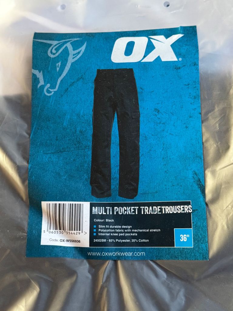 OX trade work trousers combat pocket site 36 inch new sealed 