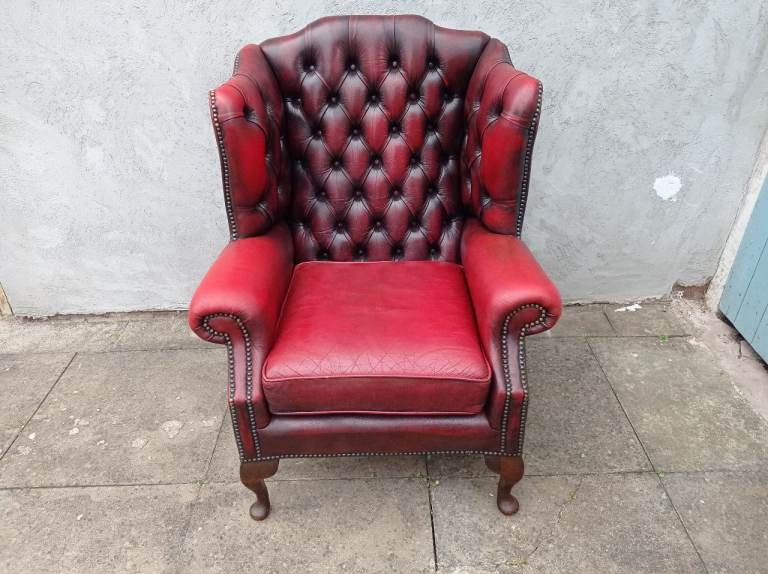 A Red Leather Chesterfield Queen Ann Wing/Armchair 