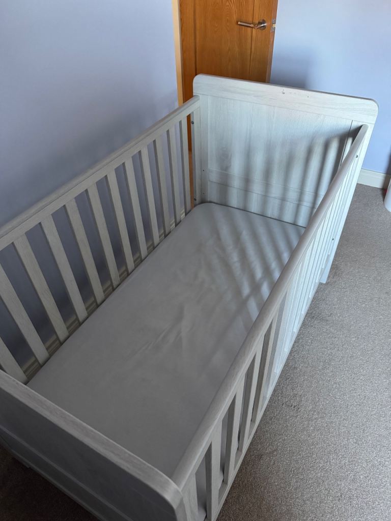 Cot bed wardrobe and drawers 