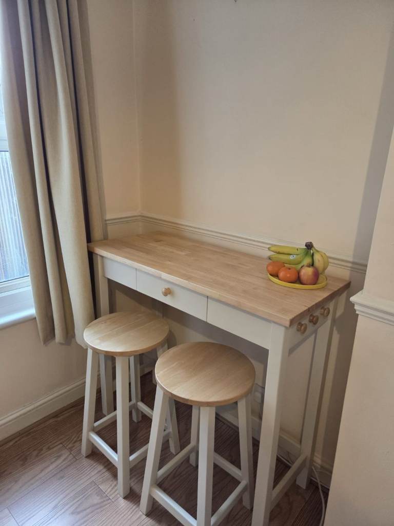 John Lewis breakfast bar and two matching stools
