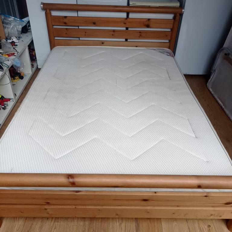 Double pine bed with mattress