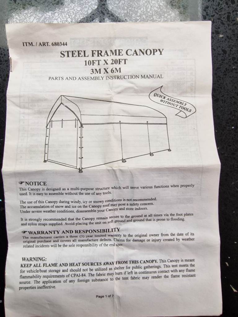 Steel Frame Canopy 10ft x 20ft – Brand New in Box