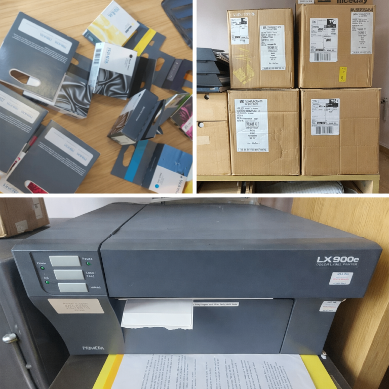 LX900e Label printer, 14 new ink cartridges and 4 large boxes of labels