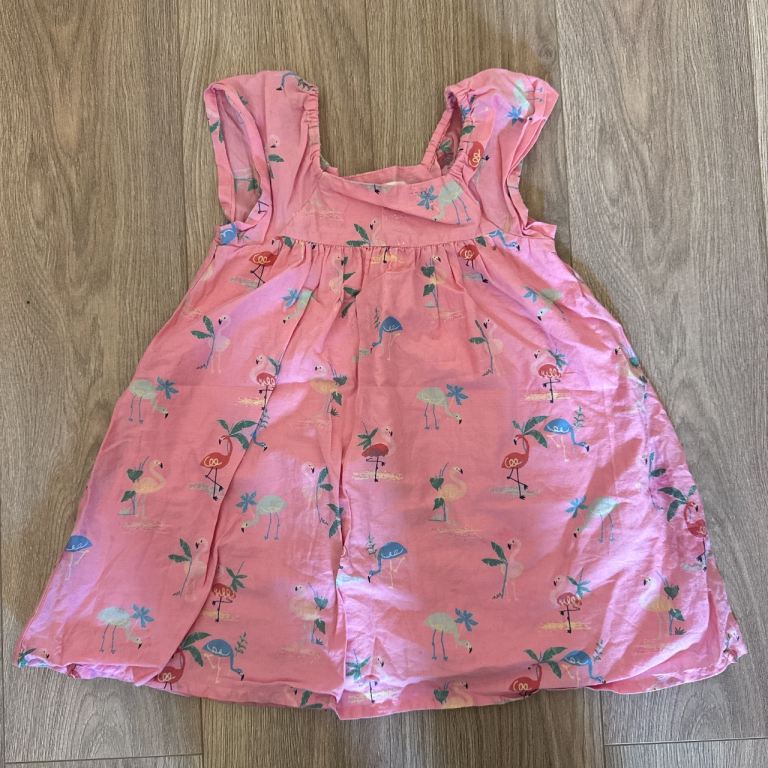 Girls M&S Pink flamingo print dress - 2/3 yrs