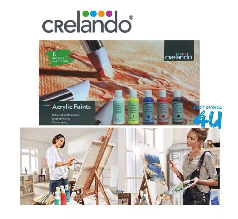 Brand New Crelando Acrylic Arts and Crafts Paints 5x 100ml Bottles