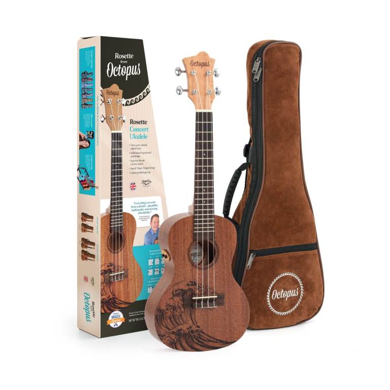 Octopus concert ukulele with Electrics / Deluxe Bag + FREE Wooden stand 