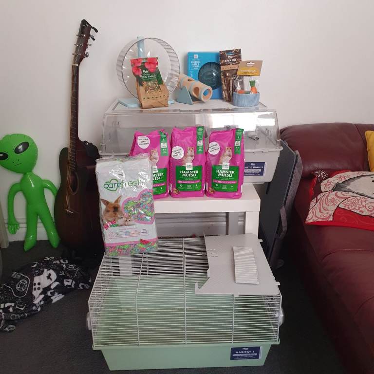 Hamster Cages, Equipment, and Food. 
