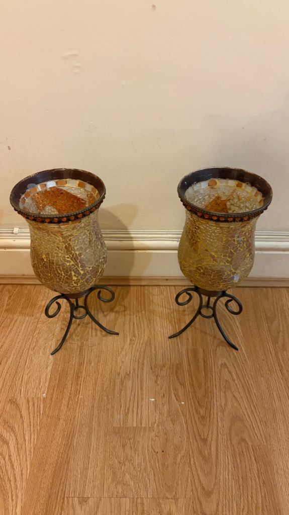 Pair of Mosaic Crackle Glass Table Lamps