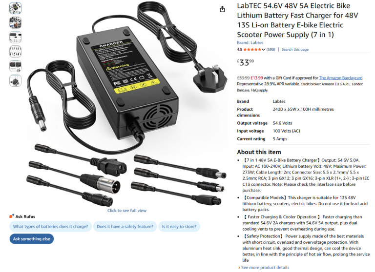 Brand new 48V 5A Fast E-Bike / Scooter Charger - 7-in-1 Multi-Plug - Half Price