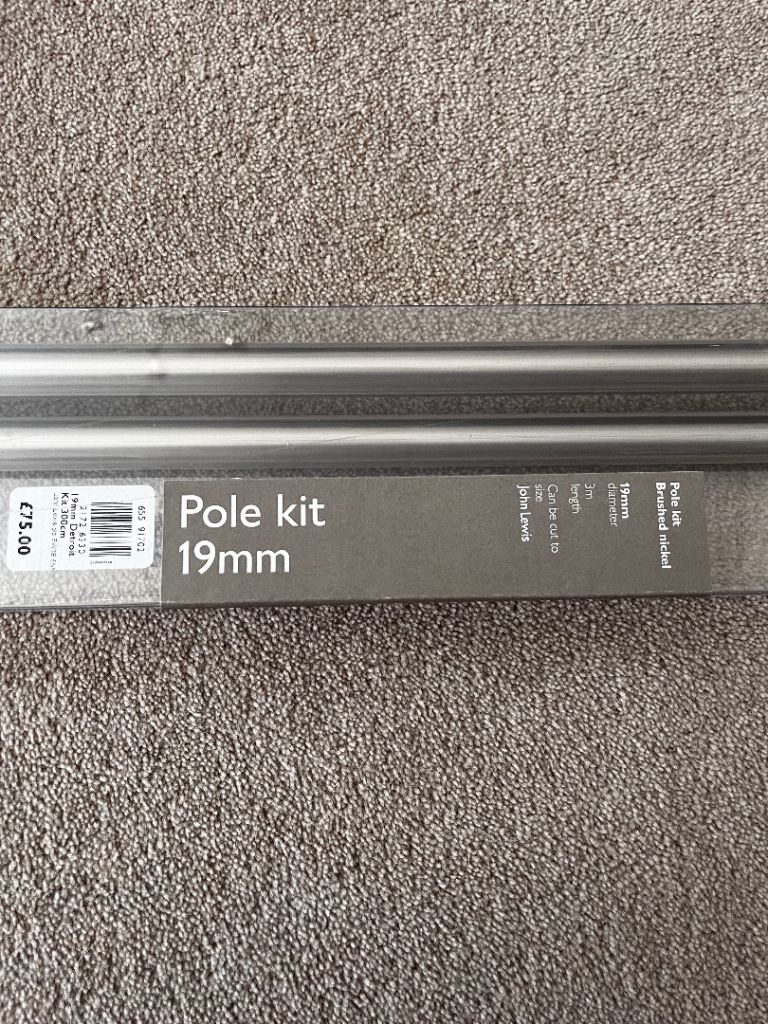 John Lewis Pole Kit - Brushed Nickel, 19mm, 3m Length
