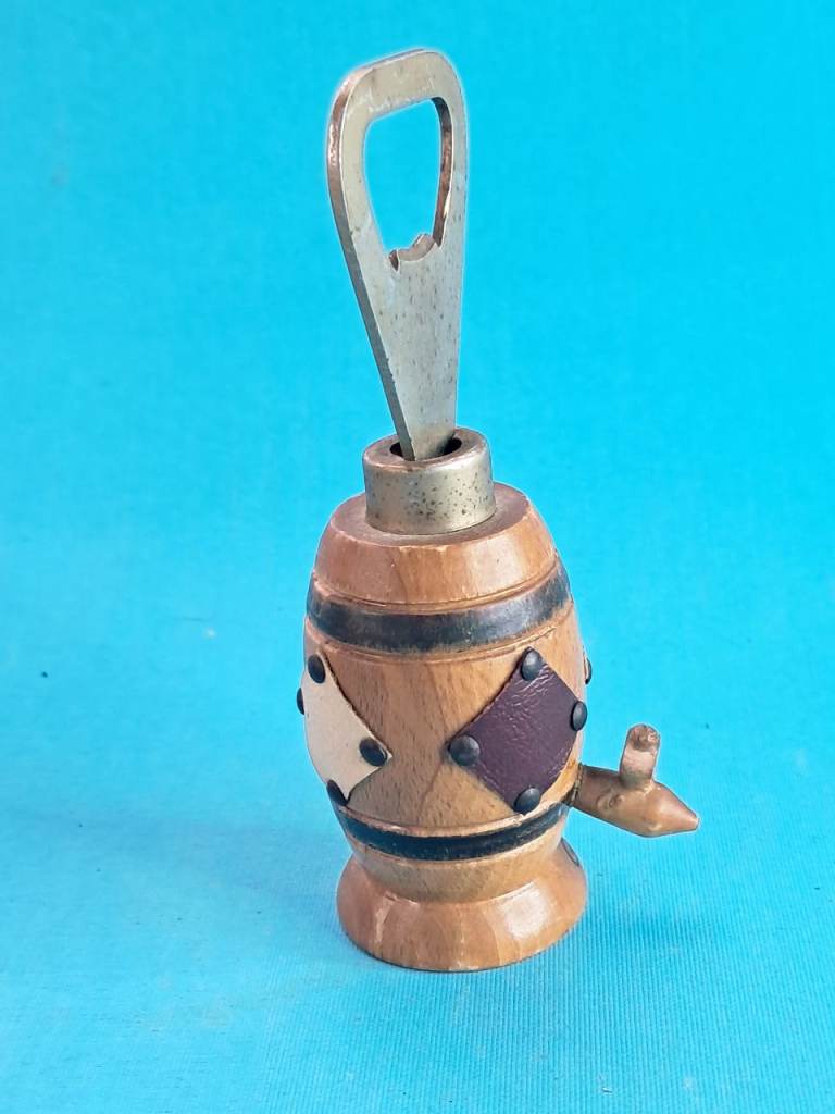 Vintage Wooden Barrel Bottle Opener - Good Condition