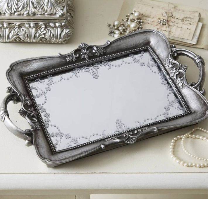 Luxury Ornate Vintage Silver Shabby Chic Silver Trinket Tray Home Décor