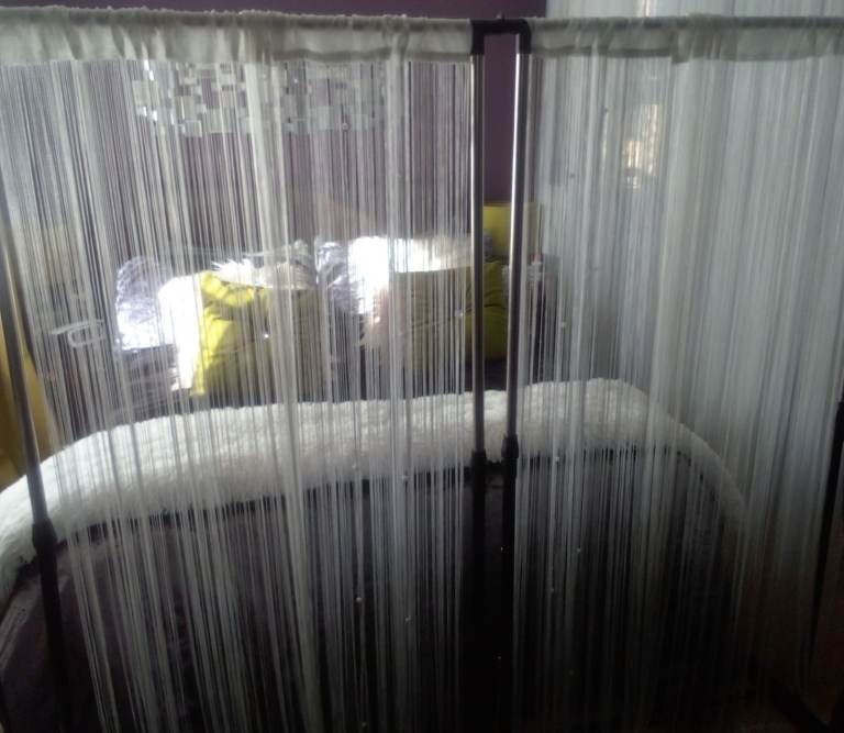 2.85m x150cm Plain White & Beaded 4 Panels of Fringed Room Divider ...