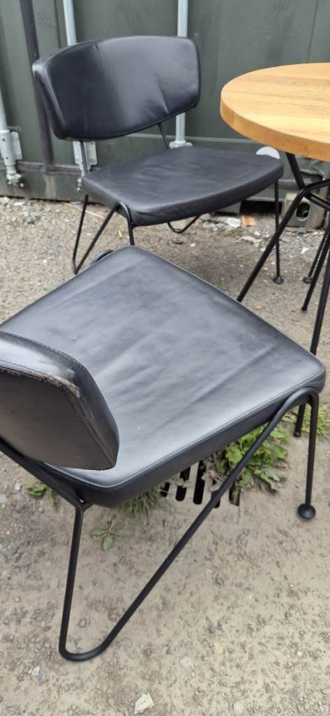 Set of 4 Black Metal and Faux Leather Chairs