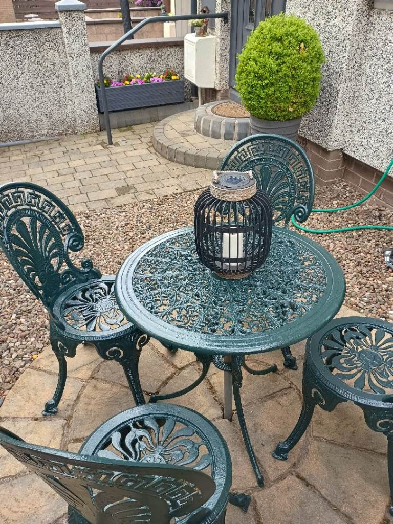 Cast Iron Garden Patio Set - Table & Four Chairs, Dark Green
