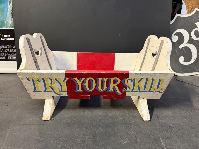 Original Hand-painted coconut shy 'TRY YOUR SKILL' crate.