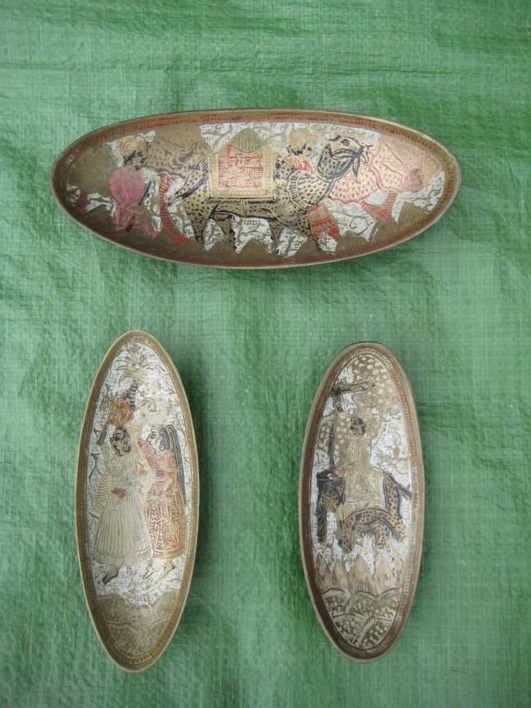 Three Small Vintage Painted Brass Persian Ornamental Trays for £25.00: Please See Measurements