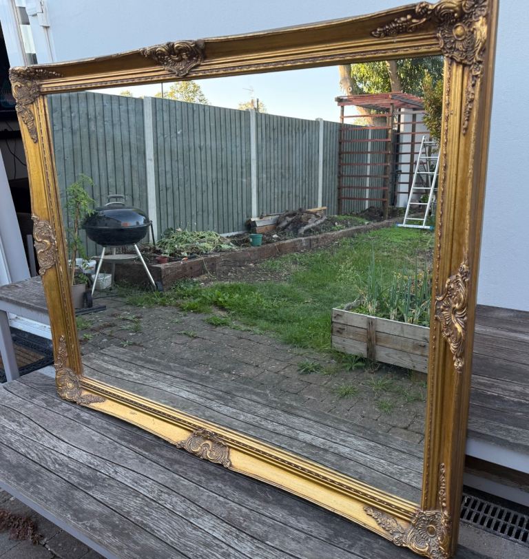 Large Antique Gold Ornate Mirror – Fair Condition, Some Damage
