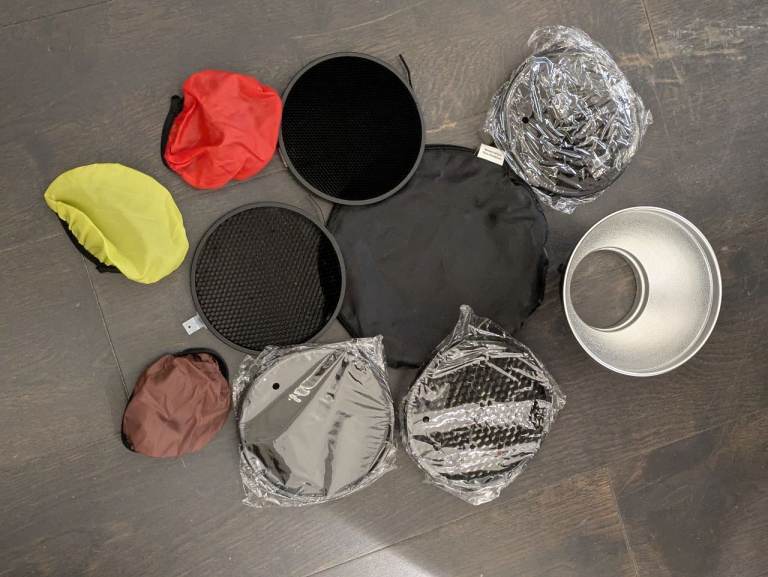 Set of 5 Honeycomb Grids + 18 cm reflector Studio Lighting Photography Modifiers + elastic filtere
